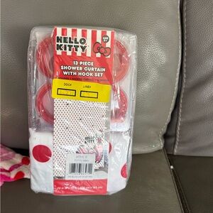 Hello Kitty Red & White Polka Dot Bath Curtain Set with Red Hooks